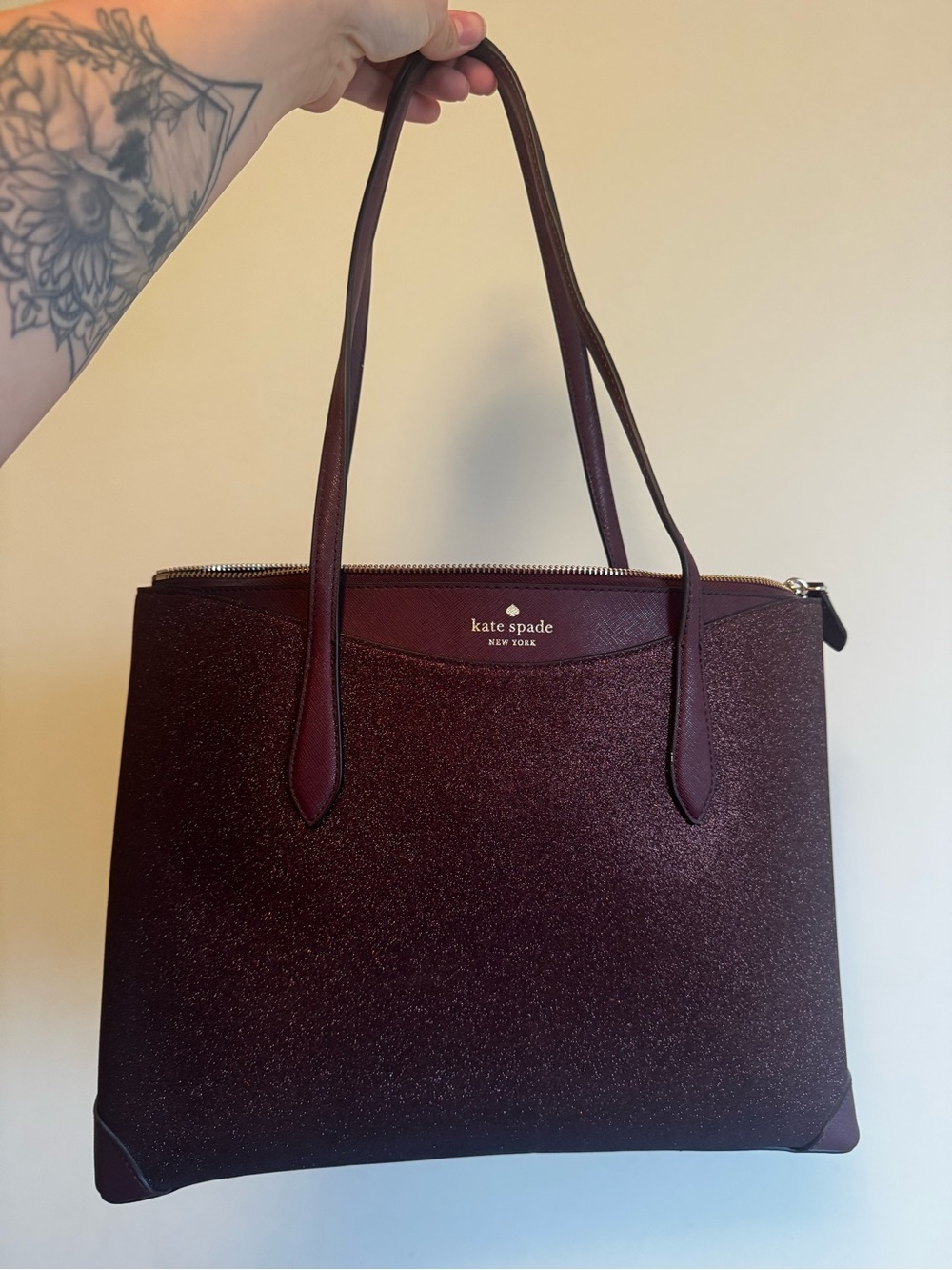 kate spade wine glitter tote bag